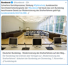 Screenshot Twitterfeed Deutscher Bundesrat, , 30.11.19